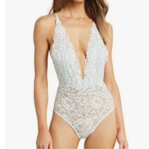 Free People Other - NWT Free People X HAH Comin in Haht Lace Bodysuit Small Something Blue Bride